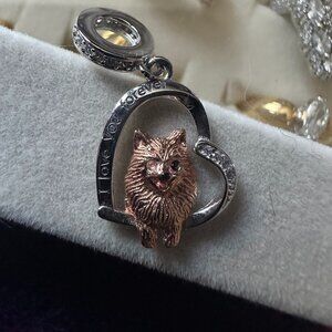 pomeranian bracelet slider charm with cz and two tone